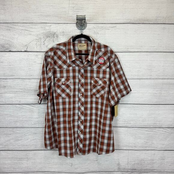 Wrangler Men's 2 Pack Pearl Snap Blue & Rust Plaid Short Sleeve Shirts Size 3XL - Picture 2 of 13
